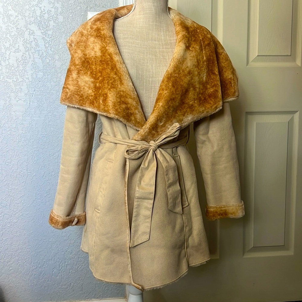 Gorgeous Romeo and Juliet couture faux fur lined coat